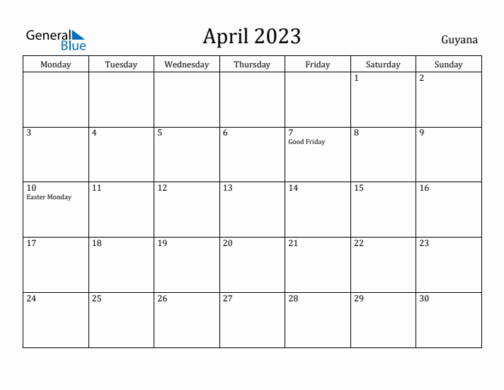 April 2023 Calendar Guyana