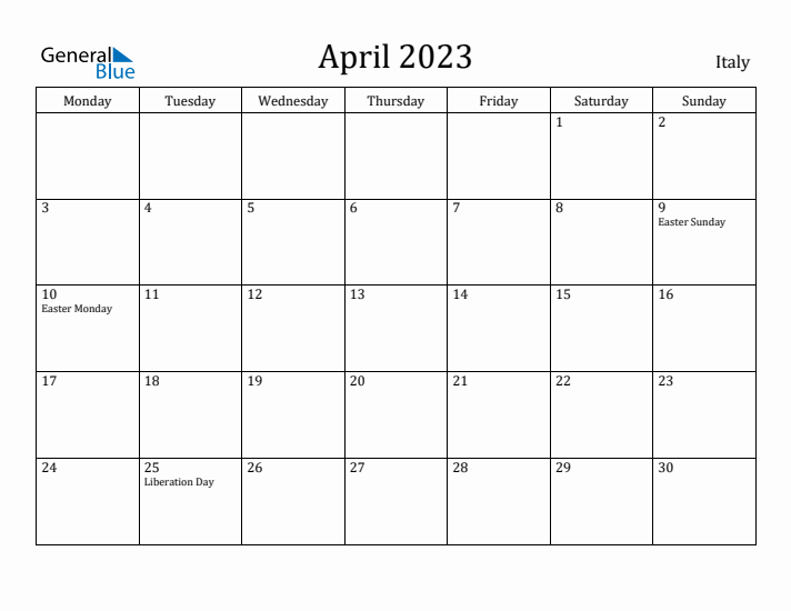 April 2023 Calendar Italy