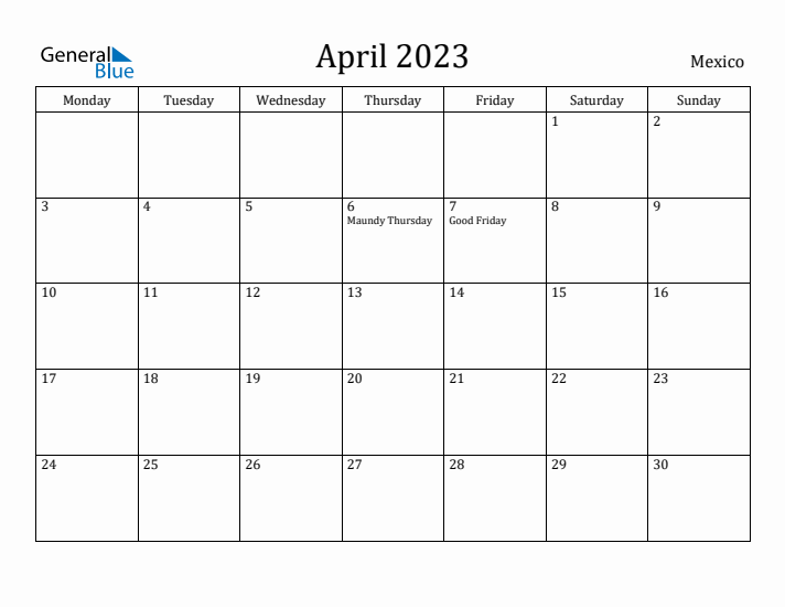 April 2023 Calendar Mexico