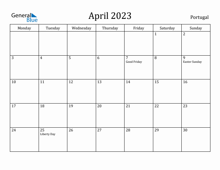 April 2023 Calendar Portugal