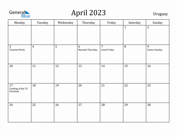 April 2023 Calendar Uruguay