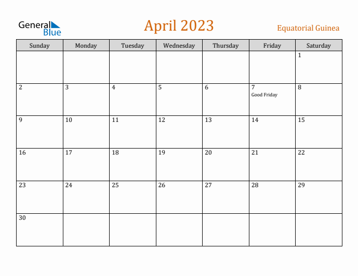 April 2023 Holiday Calendar with Sunday Start