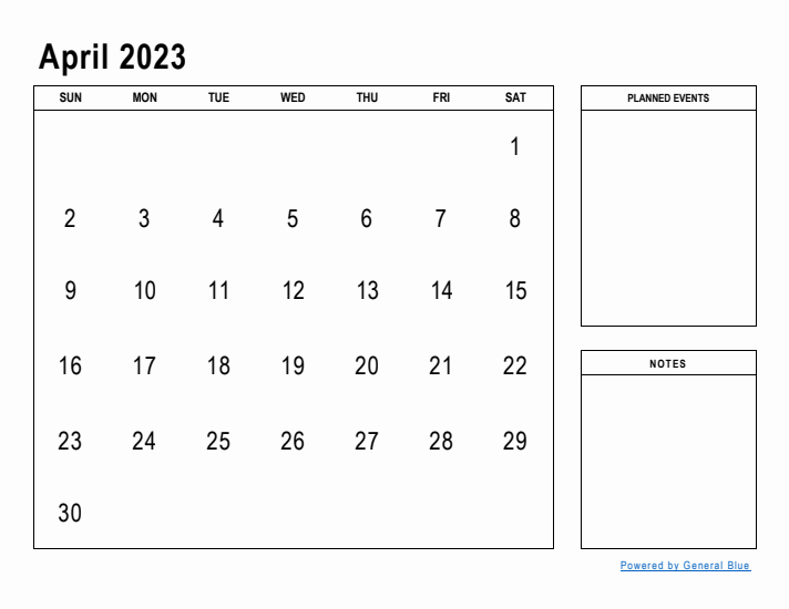 April 2023 Calendar Planner