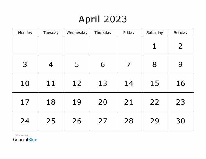 Printable April 2023 Calendar - Monday Start