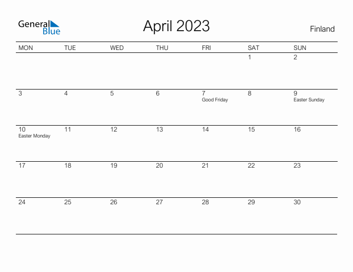 Printable April 2023 Calendar for Finland