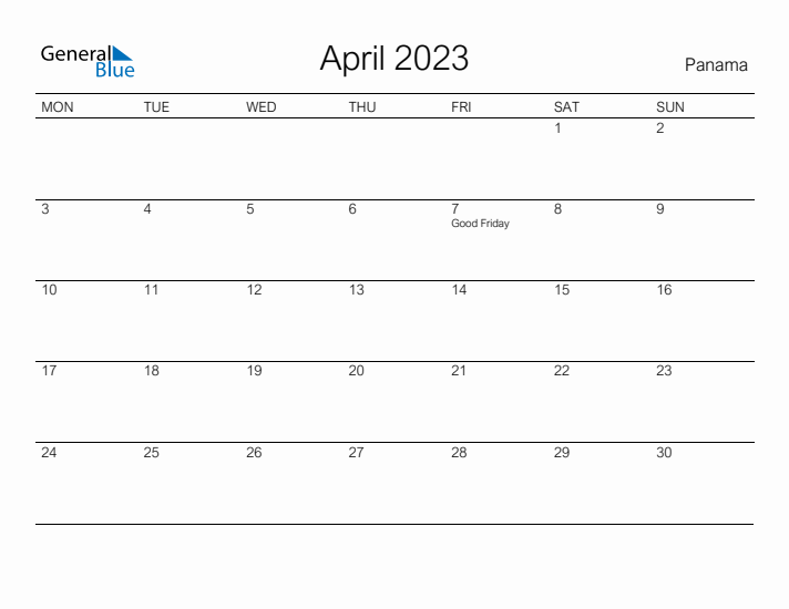 Printable April 2023 Calendar for Panama