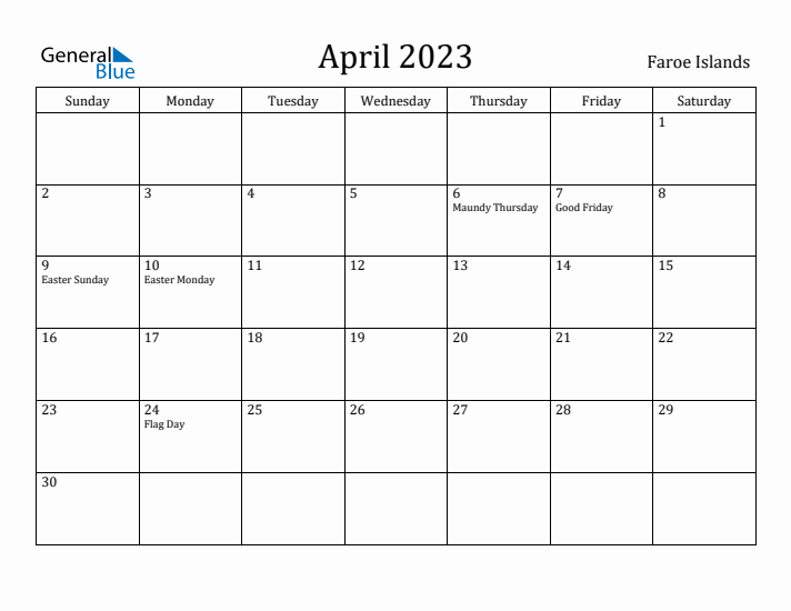 April 2023 Calendar Faroe Islands