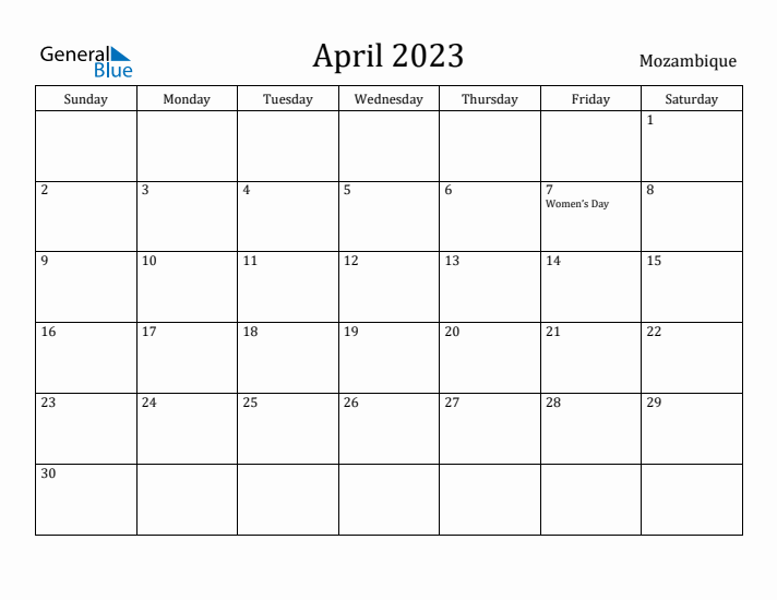 April 2023 Calendar Mozambique