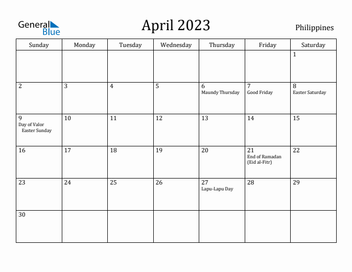 April 2023 Calendar Philippines