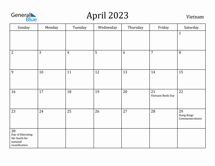 April 2023 Calendar Vietnam