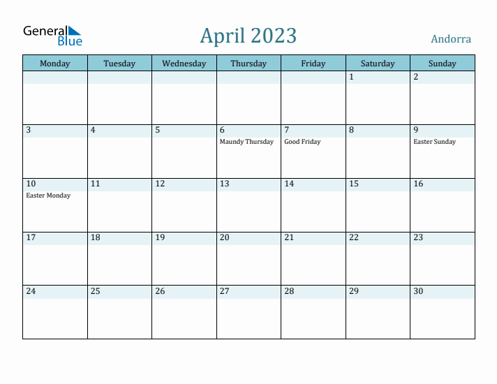 April 2023 Calendar with Holidays