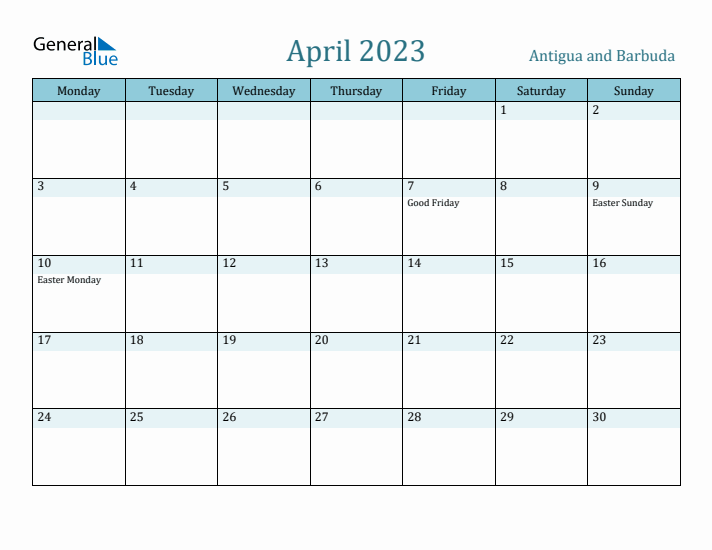 April 2023 Calendar with Holidays