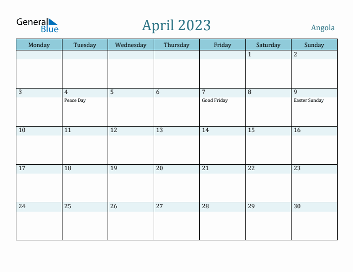 April 2023 Calendar with Holidays