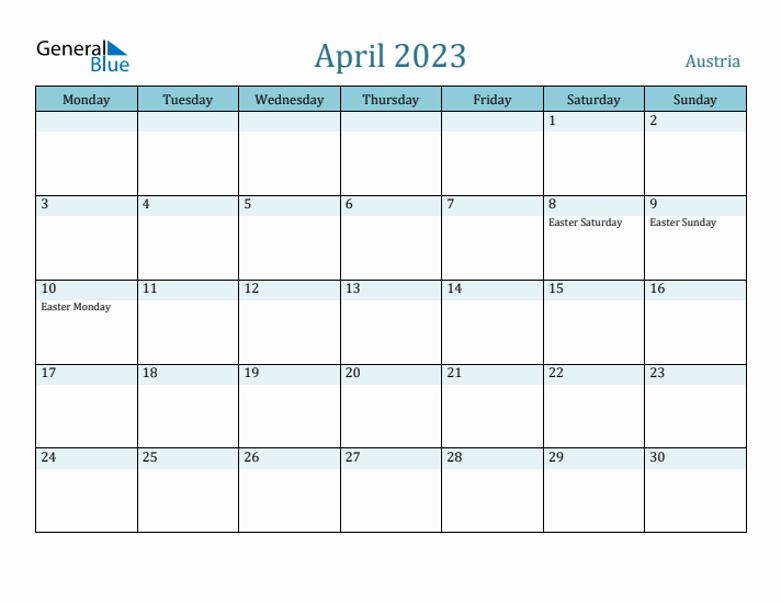 April 2023 Calendar with Holidays