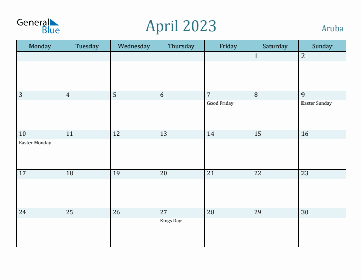 April 2023 Calendar with Holidays