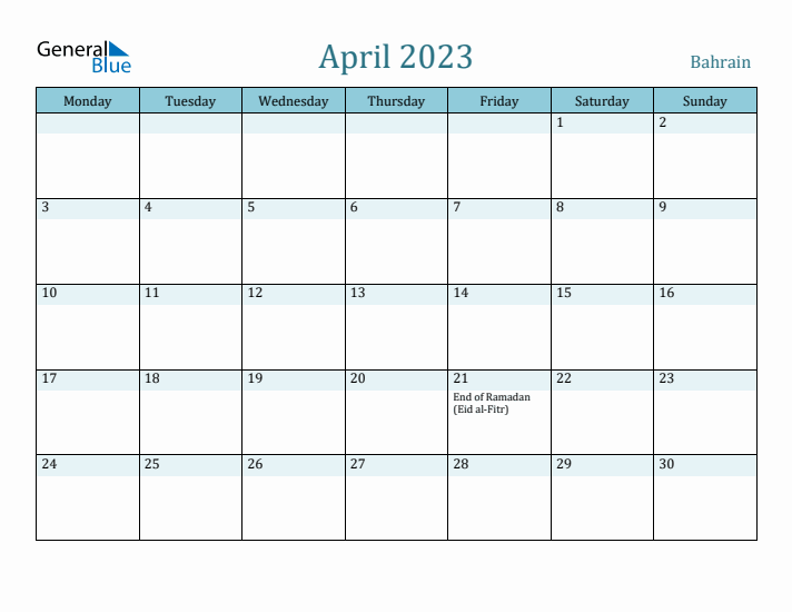 April 2023 Calendar with Holidays