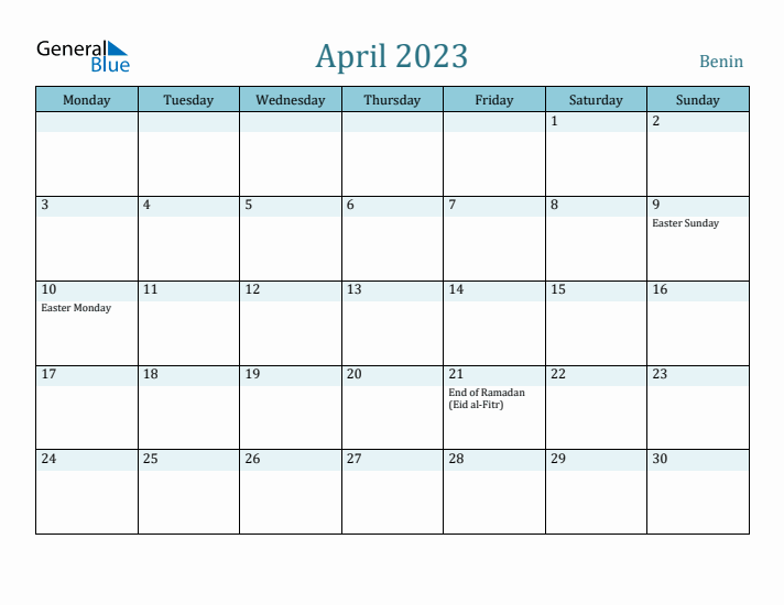 April 2023 Calendar with Holidays