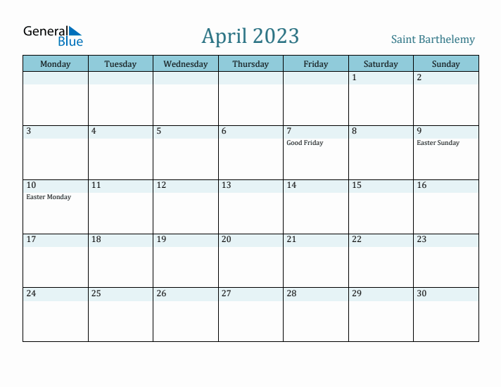 April 2023 Calendar with Holidays