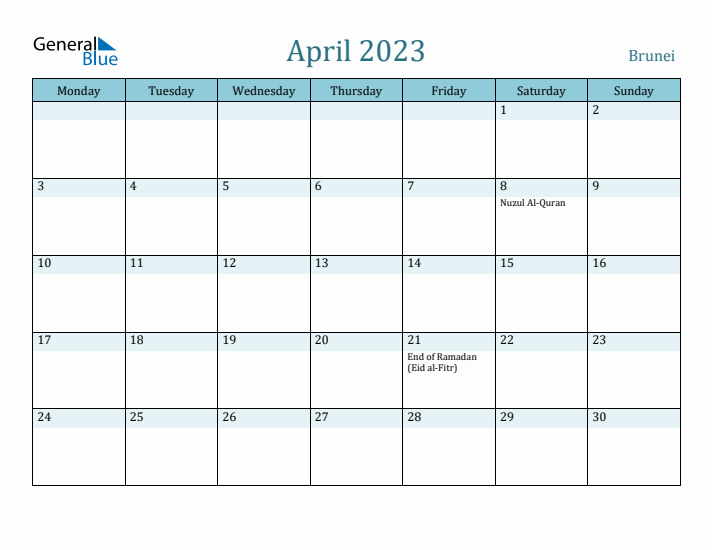 April 2023 Calendar with Holidays