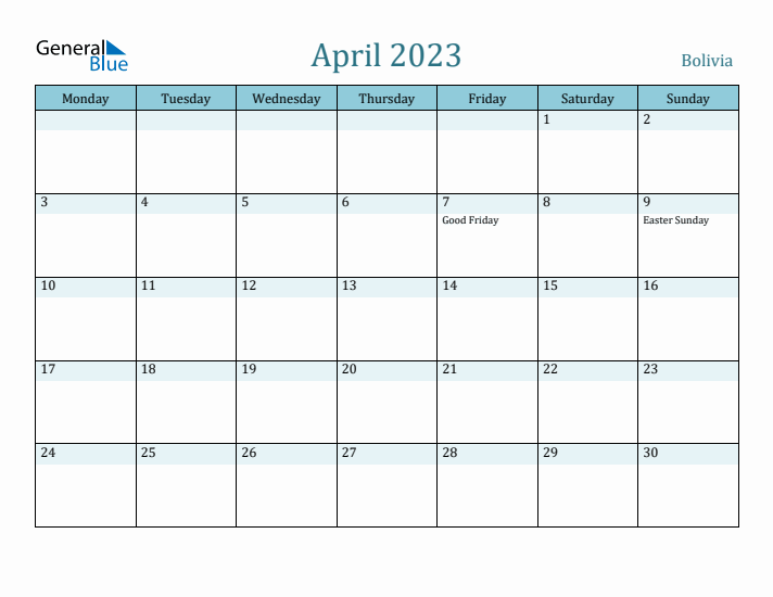 April 2023 Calendar with Holidays