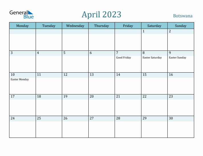 April 2023 Calendar with Holidays