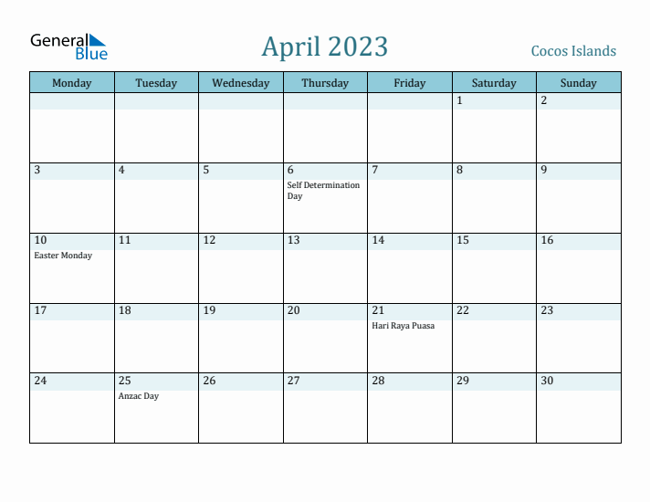 April 2023 Calendar with Holidays