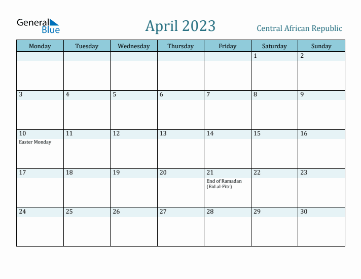 April 2023 Calendar with Holidays