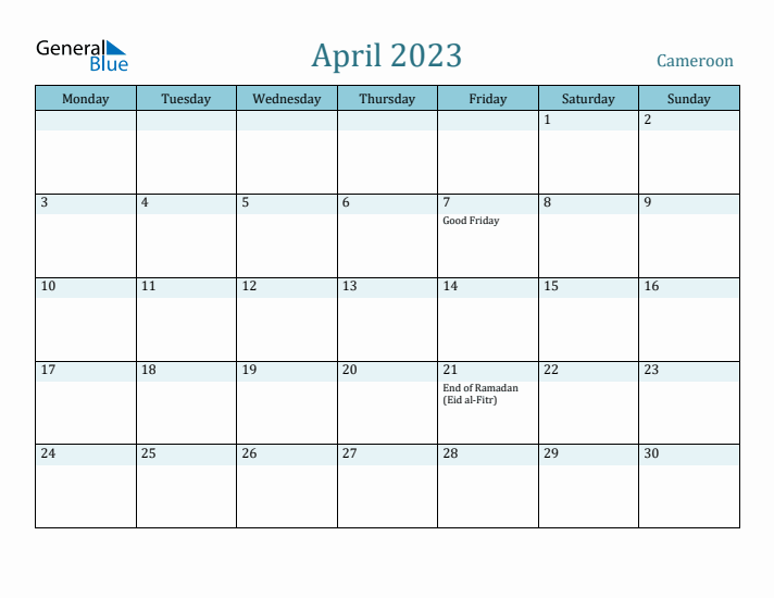 April 2023 Calendar with Holidays