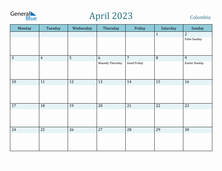 April 2023 Calendar with Holidays