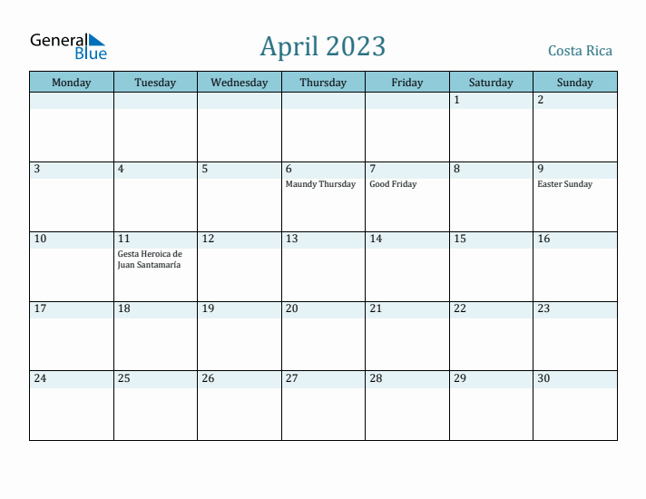 April 2023 Calendar with Holidays