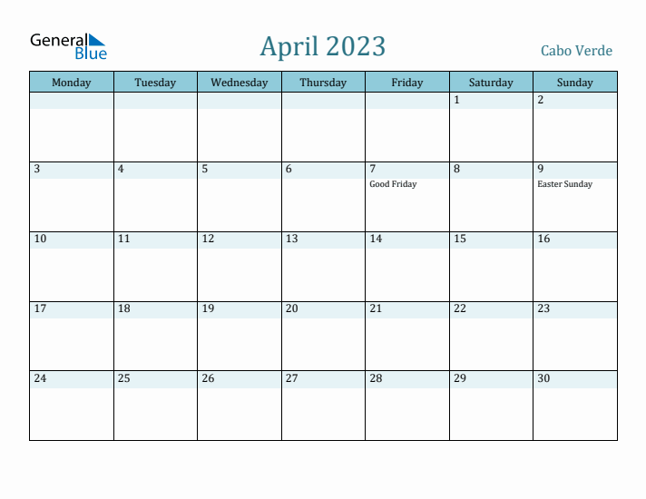 April 2023 Calendar with Holidays