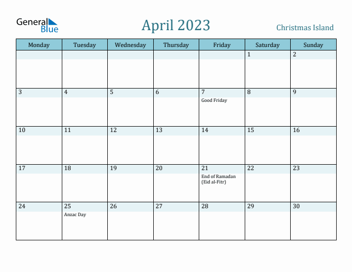 April 2023 Calendar with Holidays