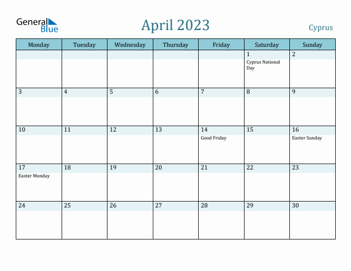 April 2023 Calendar with Holidays