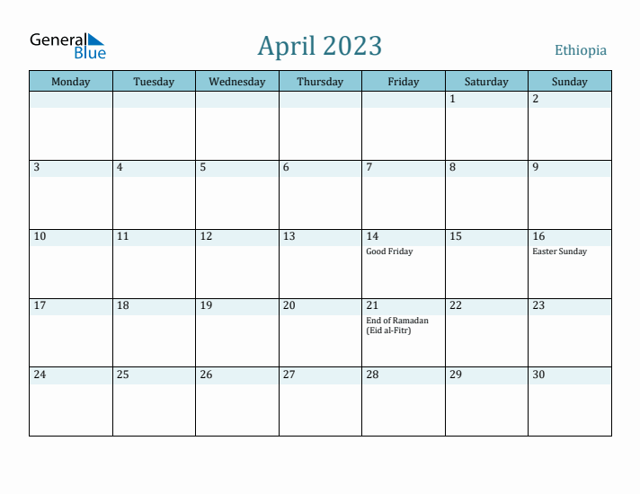 April 2023 Calendar with Holidays