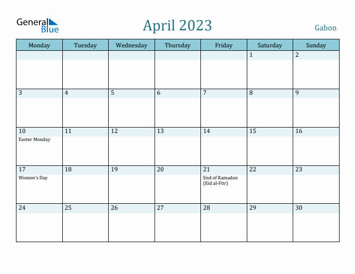 April 2023 Calendar with Holidays