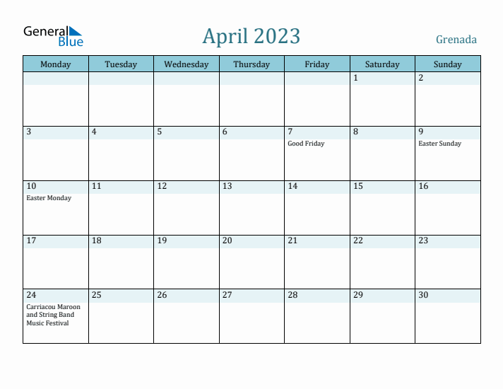 April 2023 Calendar with Holidays