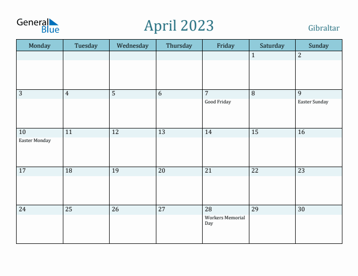 April 2023 Calendar with Holidays