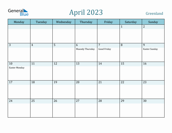 April 2023 Calendar with Holidays