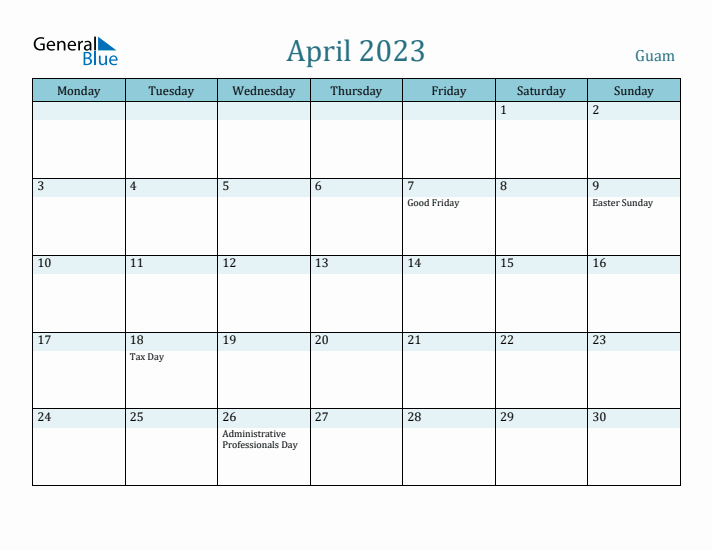 April 2023 Calendar with Holidays