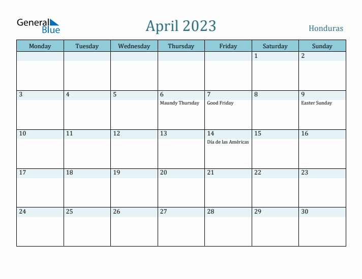 April 2023 Calendar with Holidays