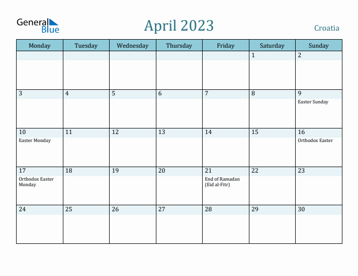 April 2023 Calendar with Holidays