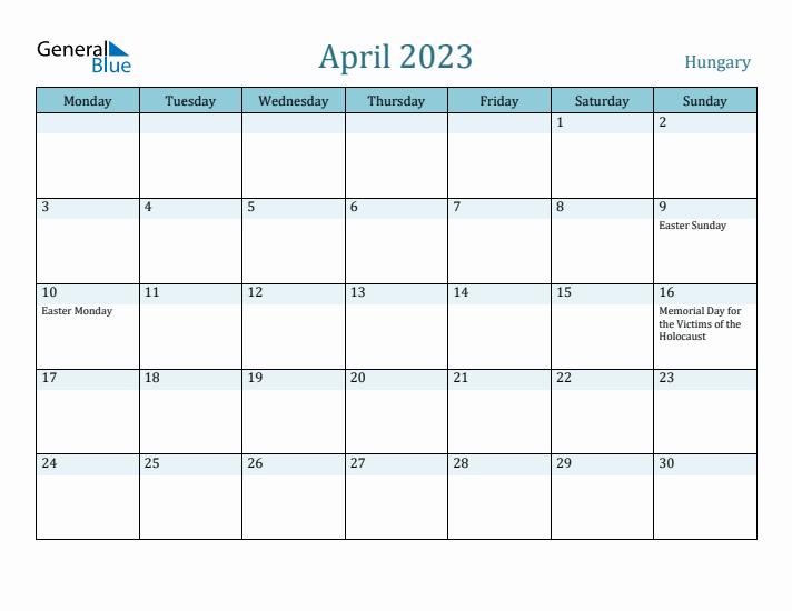 April 2023 Calendar with Holidays