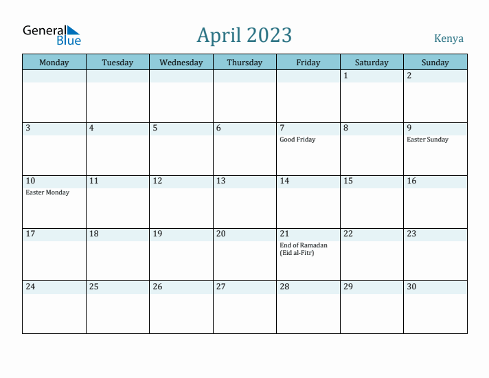 April 2023 Calendar with Holidays