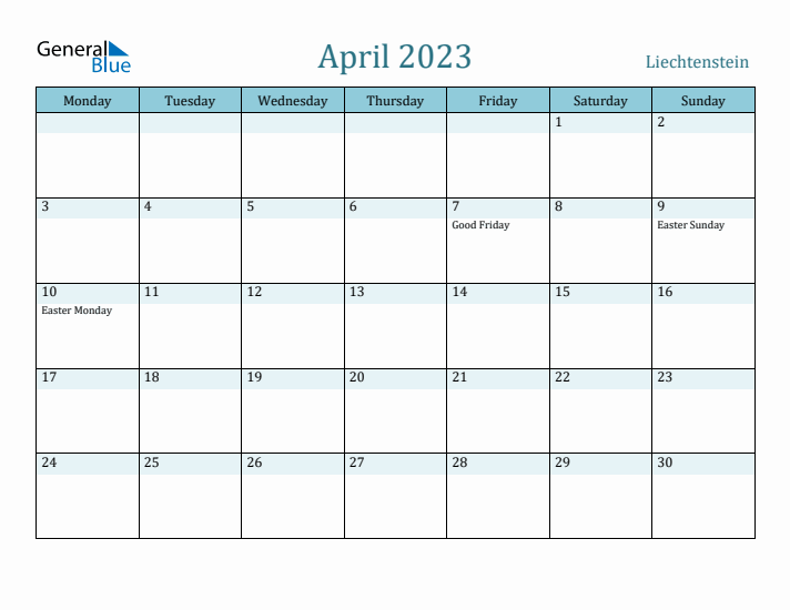 April 2023 Calendar with Holidays