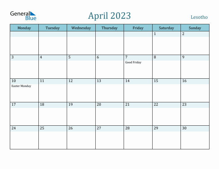 April 2023 Calendar with Holidays