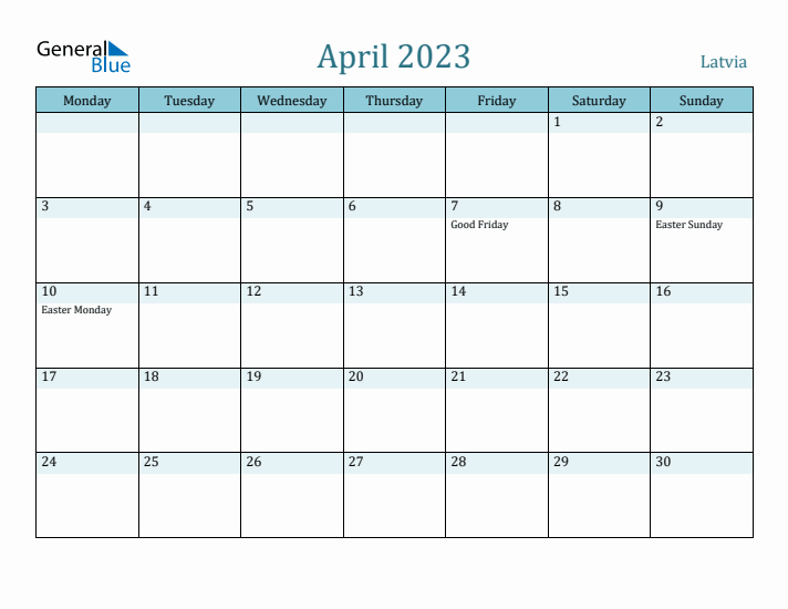 April 2023 Calendar with Holidays