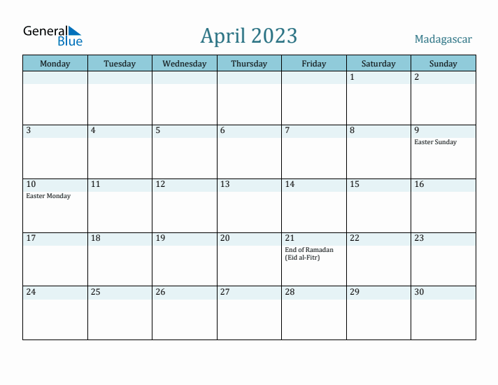 April 2023 Calendar with Holidays