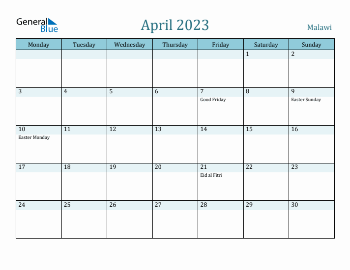 April 2023 Calendar with Holidays