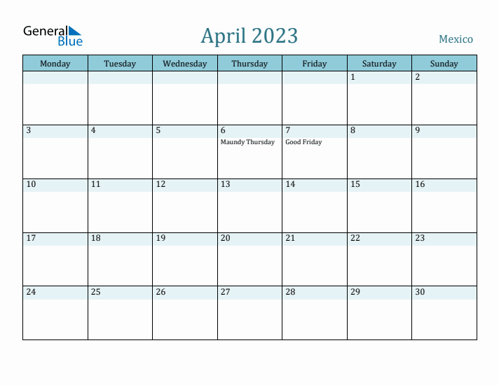 April 2023 Calendar with Holidays