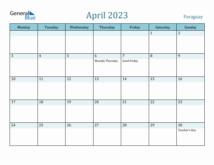 April 2023 Calendar with Holidays